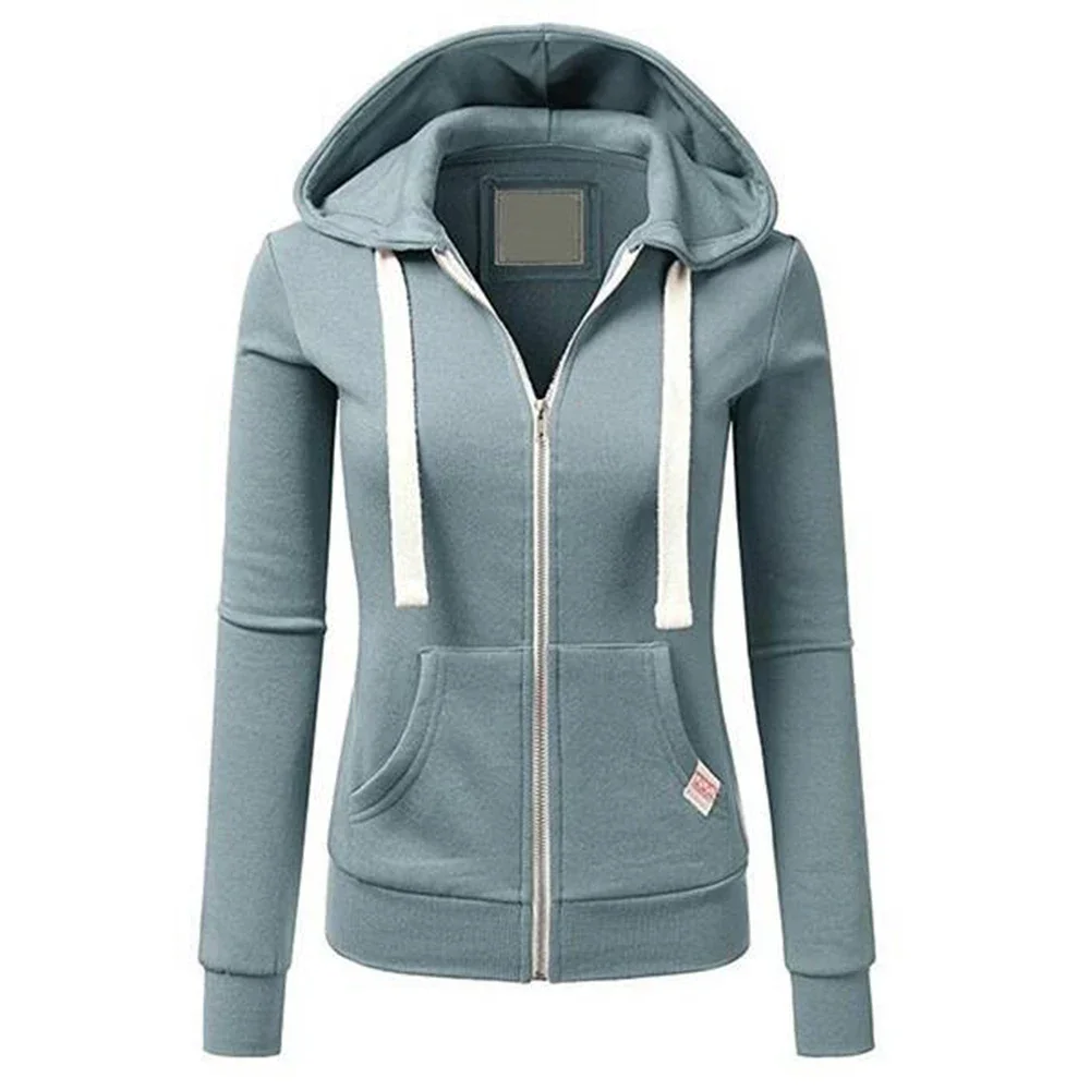 

Spring Autumn New Casual Fleece Zipped Hoodie Women Fashion Drawstring Sporty Hooded Coats Female Sweatshirt