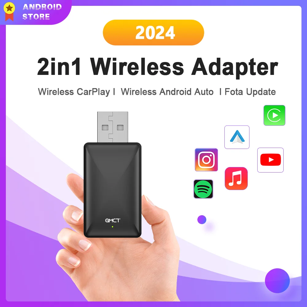 Playaibox Wireless Carplay Adapter 2 In1 Android Auto Wireless Play & Plug Per Iphone Android Phone Benz Audi Kia Chery Jeep Volvo