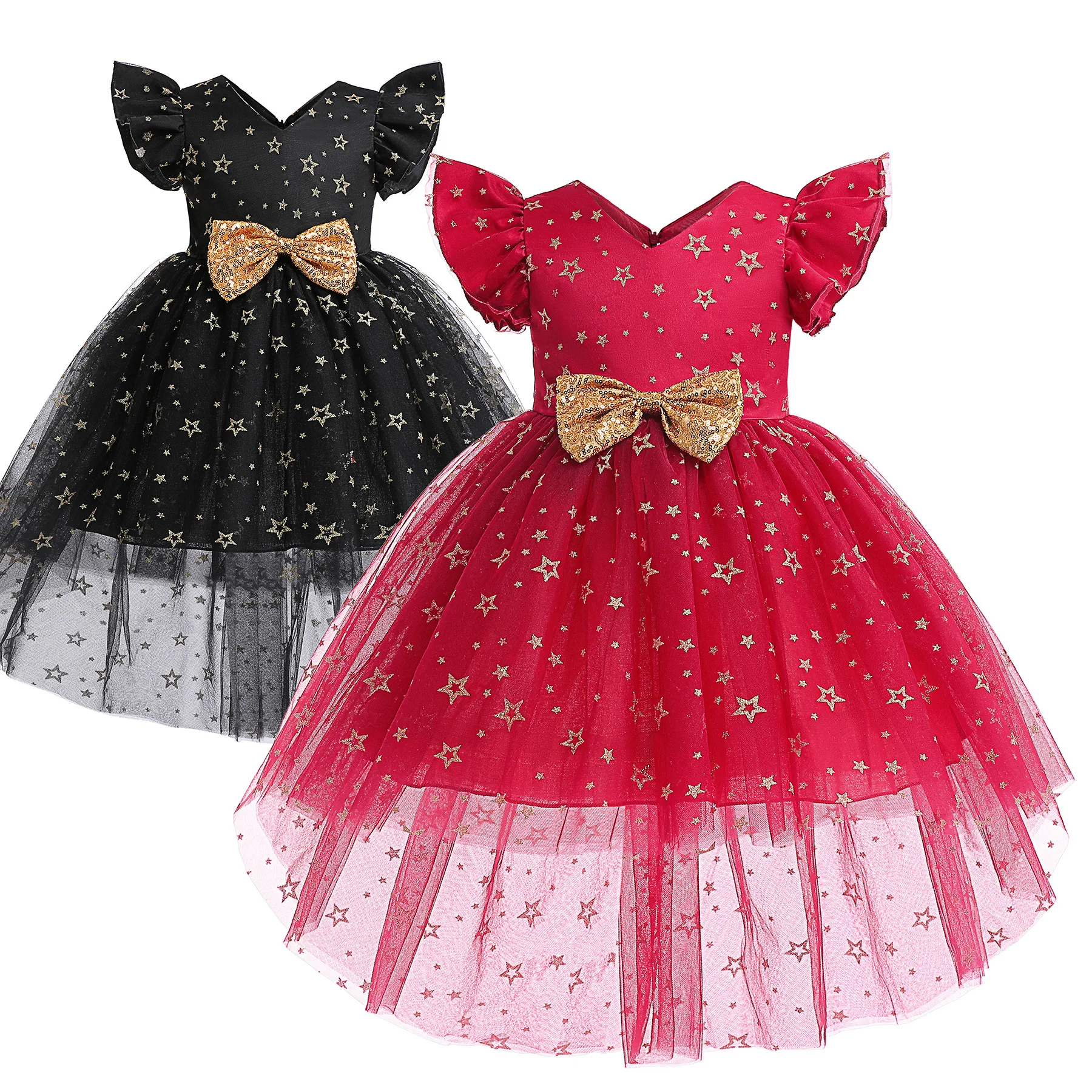 

New Children's Casual Clothing Little Girls Princess Dress Sequins Performance Formal Dresses Birthday Party Mesh Puffy Skirts