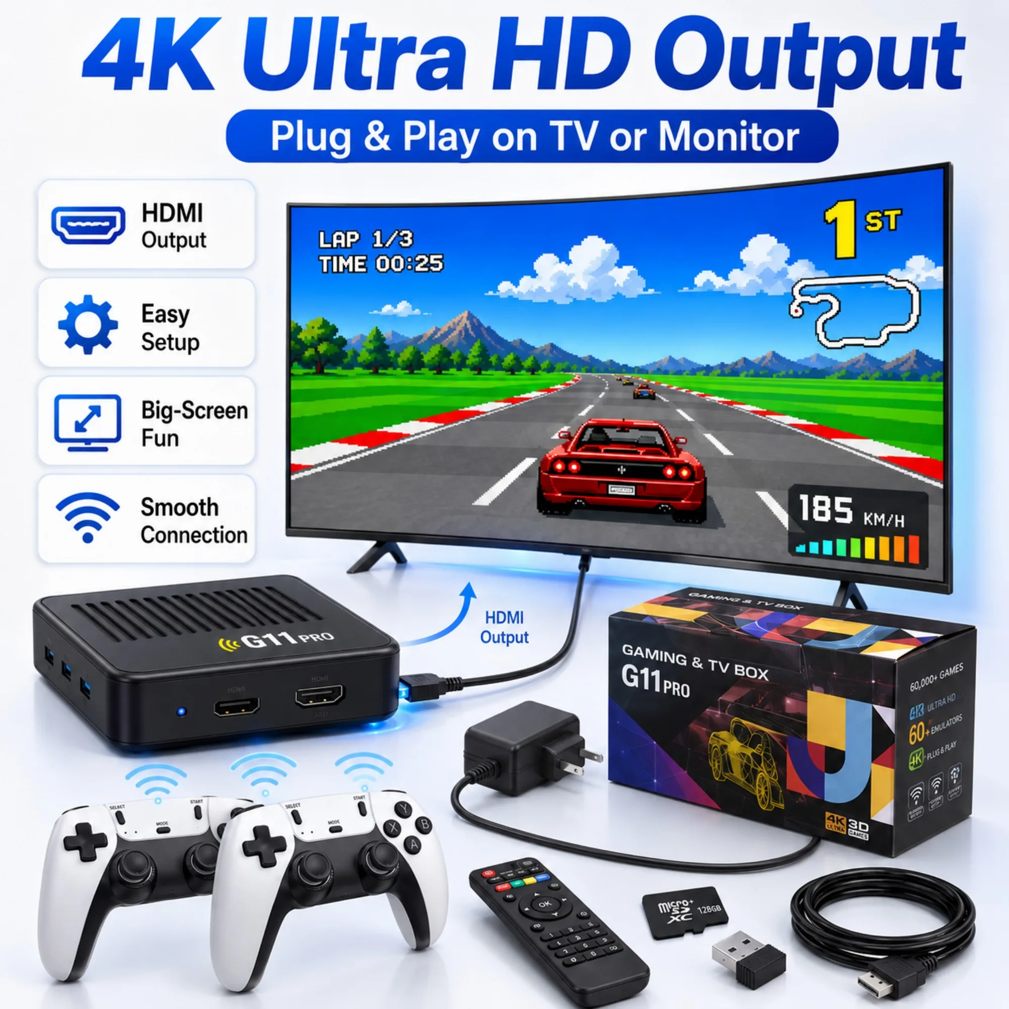 Console di Gioco Portatile 4K HD con Controller Wireless 2.4G, 64GB/128GB, 60000+ Giochi Retro, Sistema Dual
