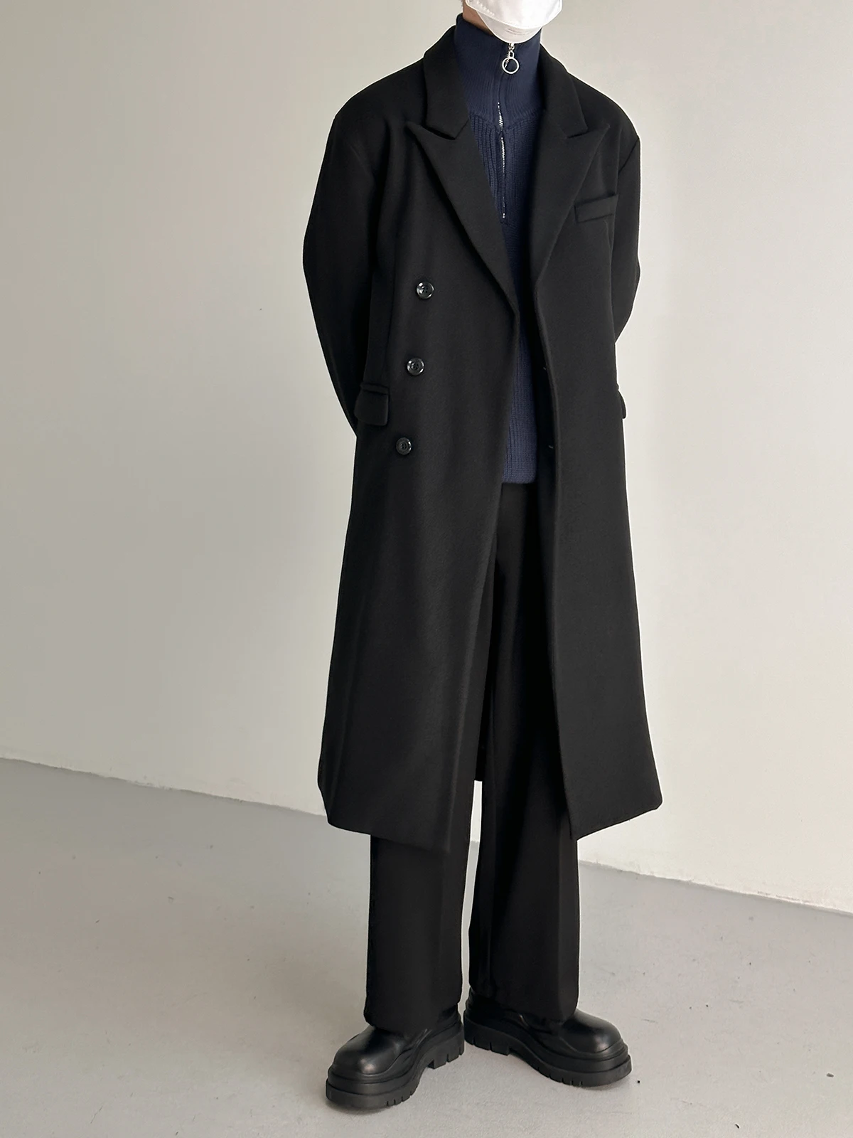 

Autumn Winter Mens Wool Coat Solid Long Sleeve Woolen Jackets Fleece Men Overcoat Streetwear Fashion Long Coat Outerwear H107