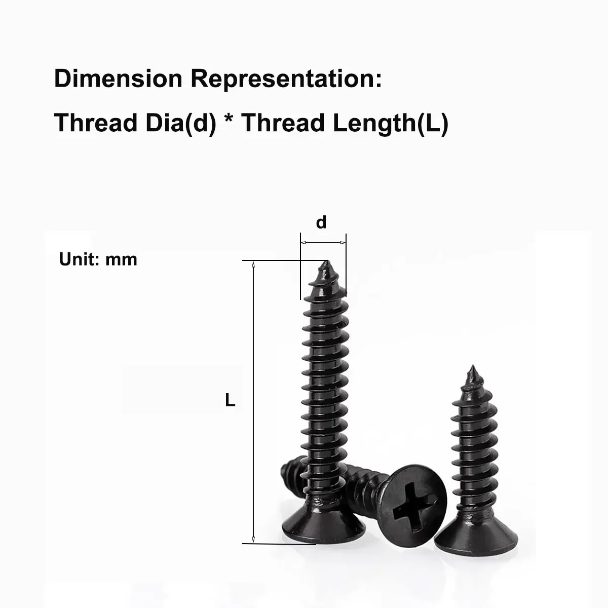 304 Stainless Steel Plated Black Zinc Cross Countersunk Head Pointed Tail Self Tapping Screw M4M5M6