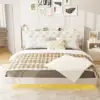 2025 White King Size Floating Bed Frame with LED Lights, Upholstered PU Leather Platform Bed Button Tufted Headboard Storage 3