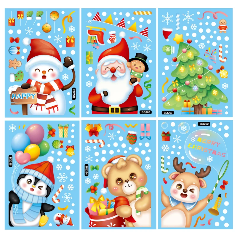 

Christmas Glass Window Stickers Santa Claus Snowman Elk Sticker Merry Christmas Decorations for Home Navidad Happy New Year 2024