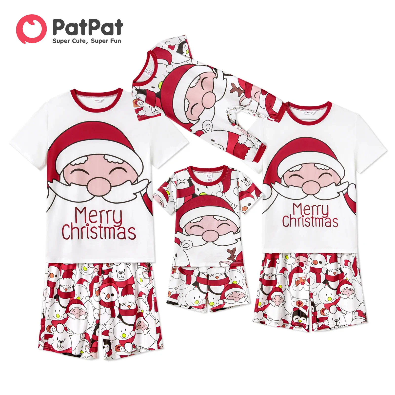 thumbnail image 2 of Conjuntos de pijamas de manga corta y pantalones cortos a juego para toda la familia con estampado de Papá Noel y muñeco de nieve de PatPat (resistentes al fuego), 2 of 5