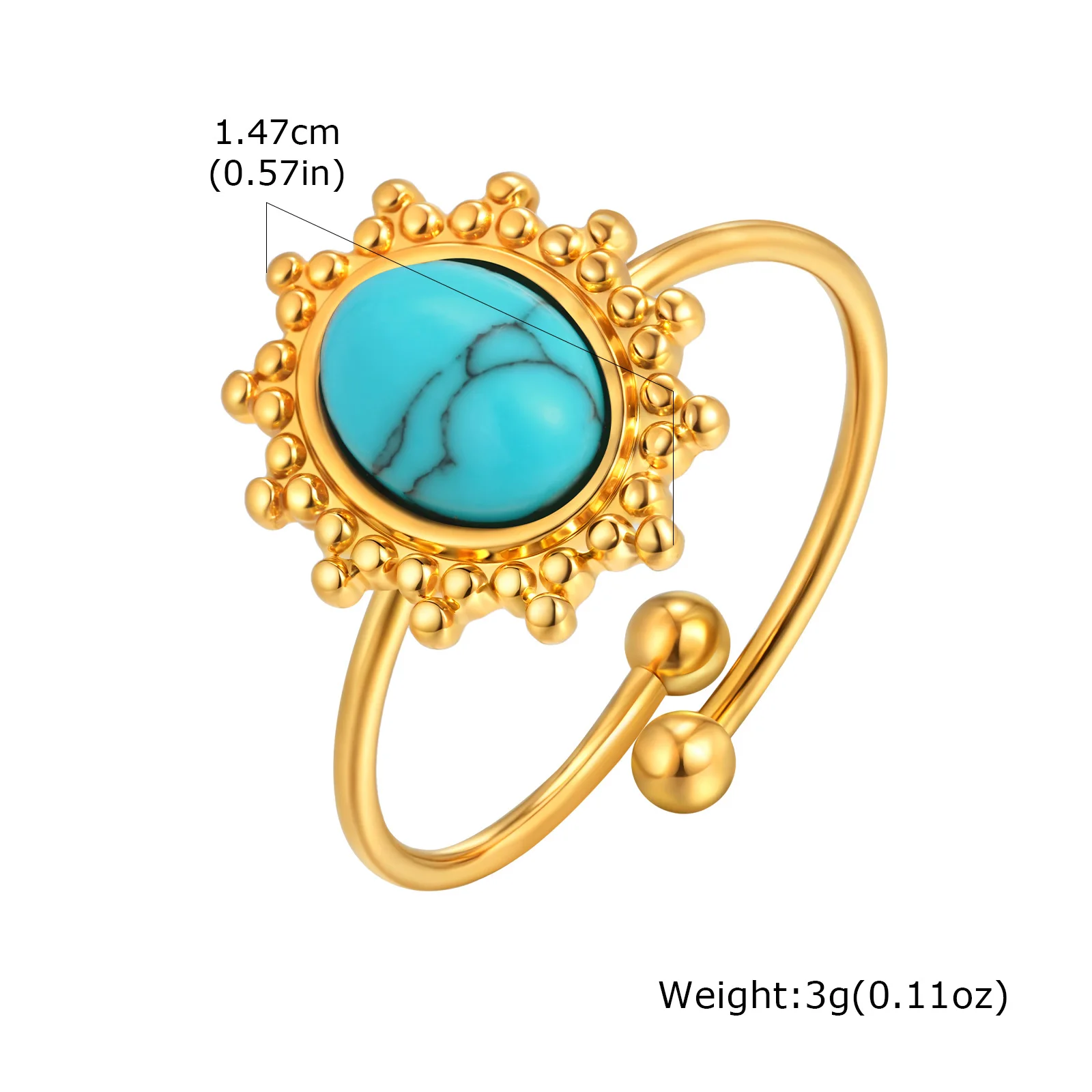 アクセサリー rakutao Vnox Stainless Steel Sun Turquoise Opal Rings For Women Gold