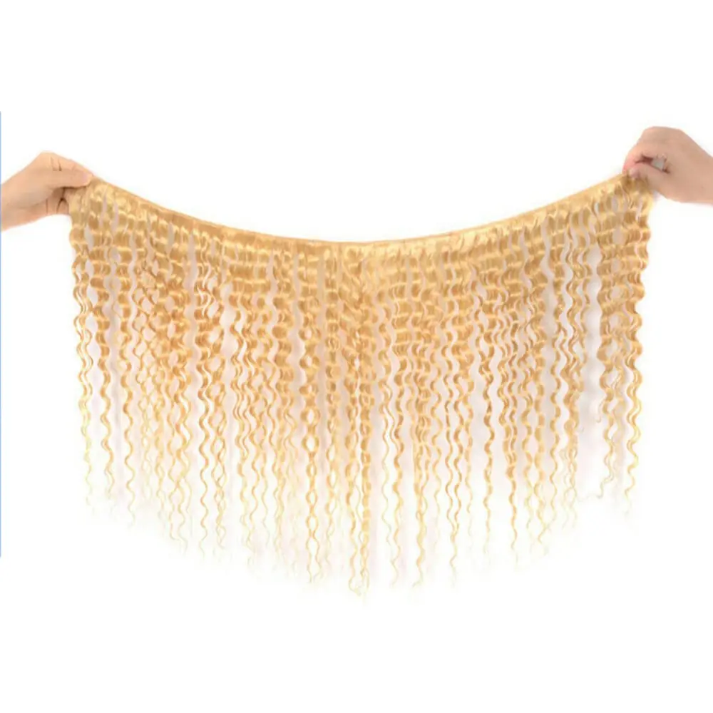 4 Curly Bundles 613 Blonde Deep Wave Human Hair Weaving Colored Human Hair Bundle Double Weft 100% Brazilian 50g