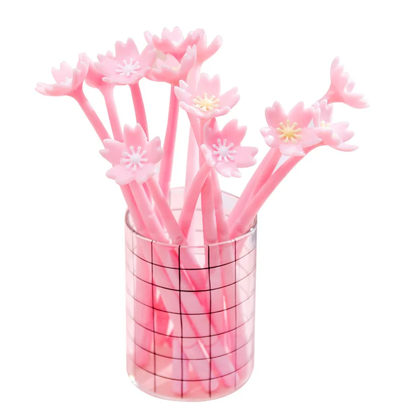 10Pcs Silicone Cherry Blossom Flowers Pink Gel Pen Creative Cute Stationery Office School Writing Supplies Gift Kawaii Pens