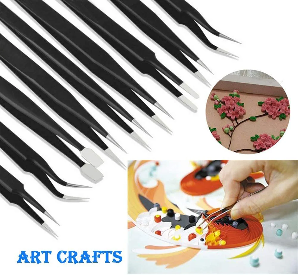 Description Picture 6 of itemPrecision Tweezers 12Pcs/Set ESD Anti-static Stainless Steel Elbow Straight With Bag Repair Maintenance Tool Industrial Tweezers