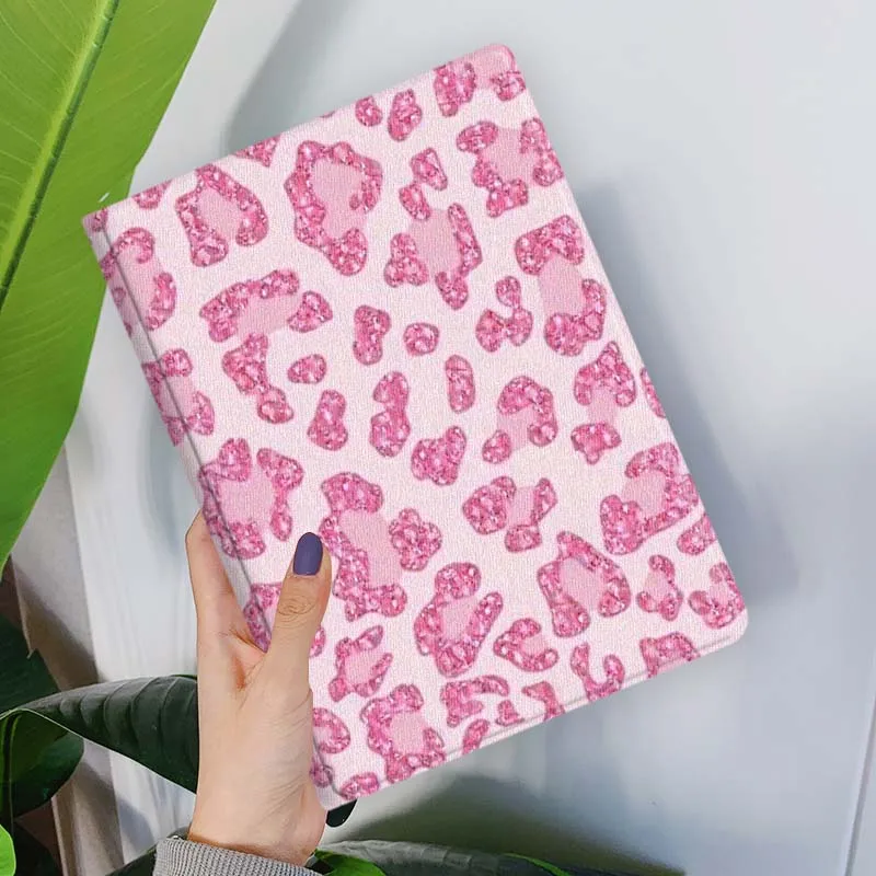 Cartoon Leopard Print Pink Glitter Tablet Case