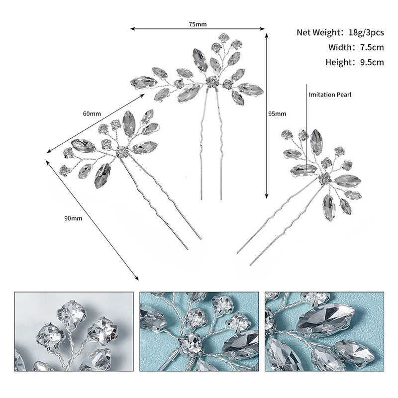 3pcs/lot Bridal Hair Pins for Women Rhinestone Wedding Hair Accessories Hairpin Bride Headpiece Party Jewelry Bridesmaid Gift