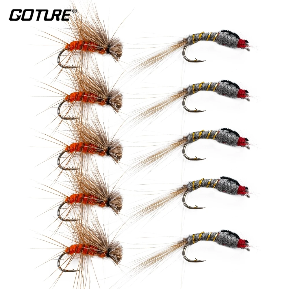 Goture 10pcs/lot Fishing Flies Kit Handmade Fly Fishing Lure 12 Wet