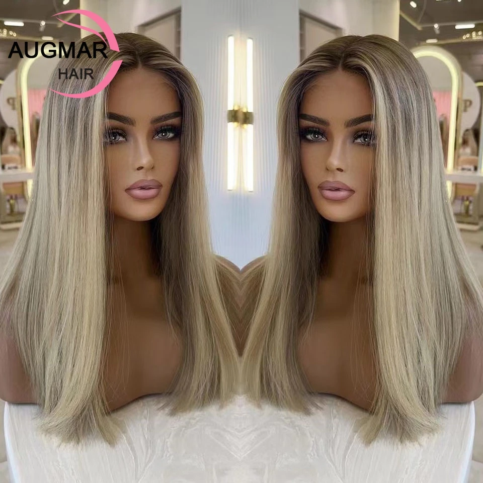 13x4 Ash Blonde Highlight Wig Human Hair Glueless 13x6 Straight Lace Front Wigs Transparent Body Wave Human Hair Wigs For Women