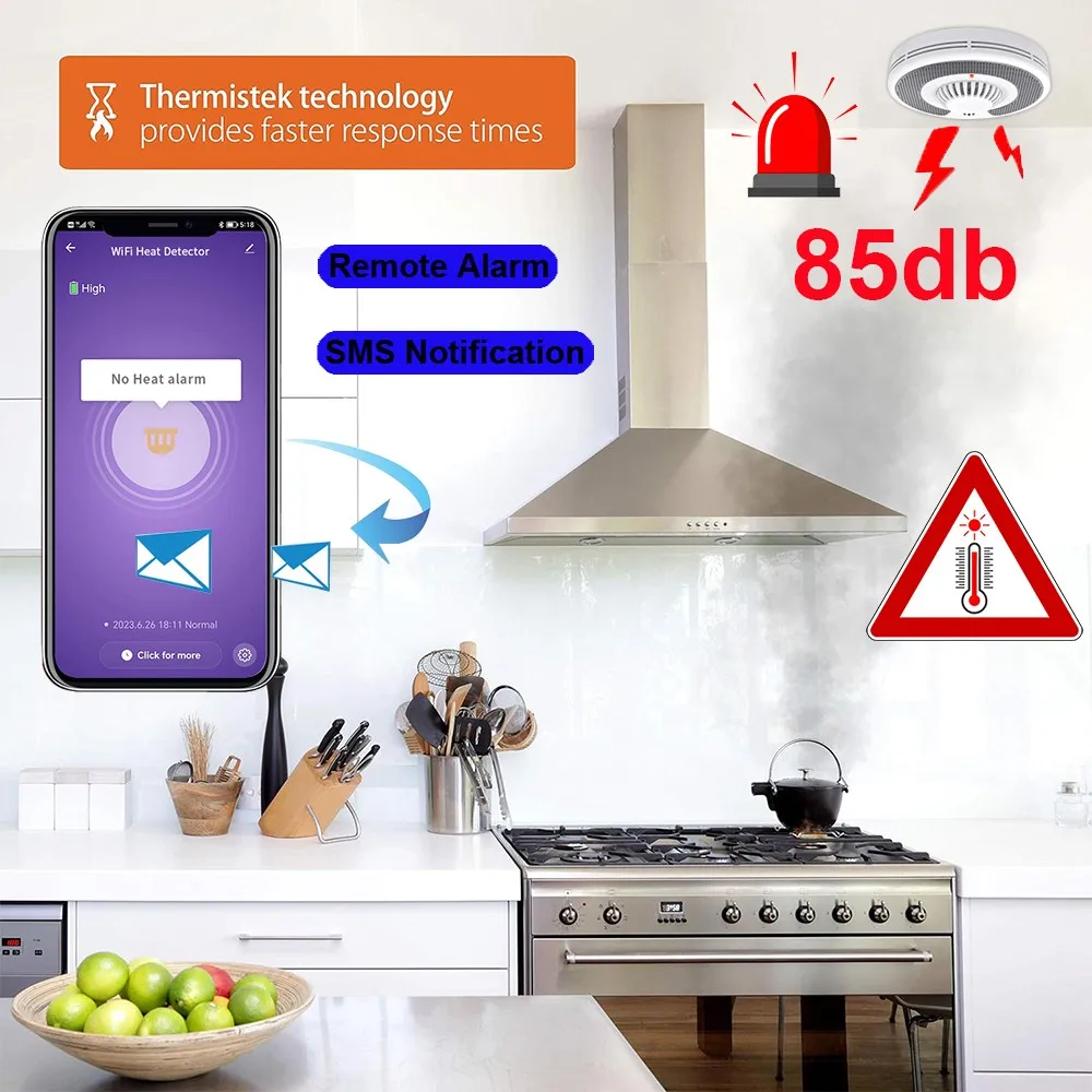 Smart Heat Detector Tuya APP 10Year Battery Fire Temperature Sensor Alarm Wi-Fi Heat Alarm Fire Home Security Smart Home