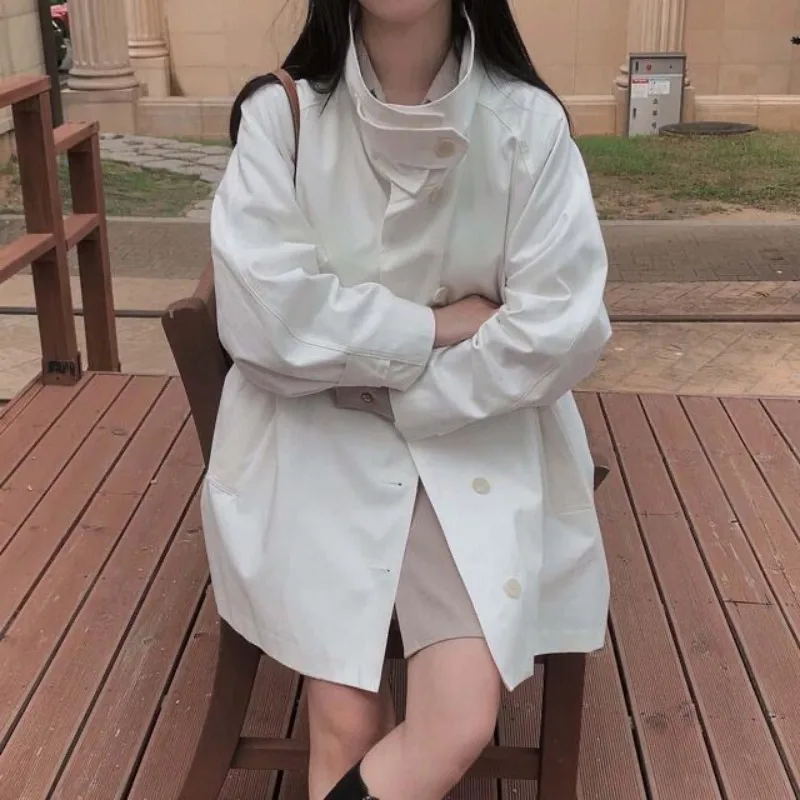 

VANOVICH Korean Style Spring New Design Stand Collar Trench Women's Loose Long Sleeves Single-breasted Temperament Casual Coat