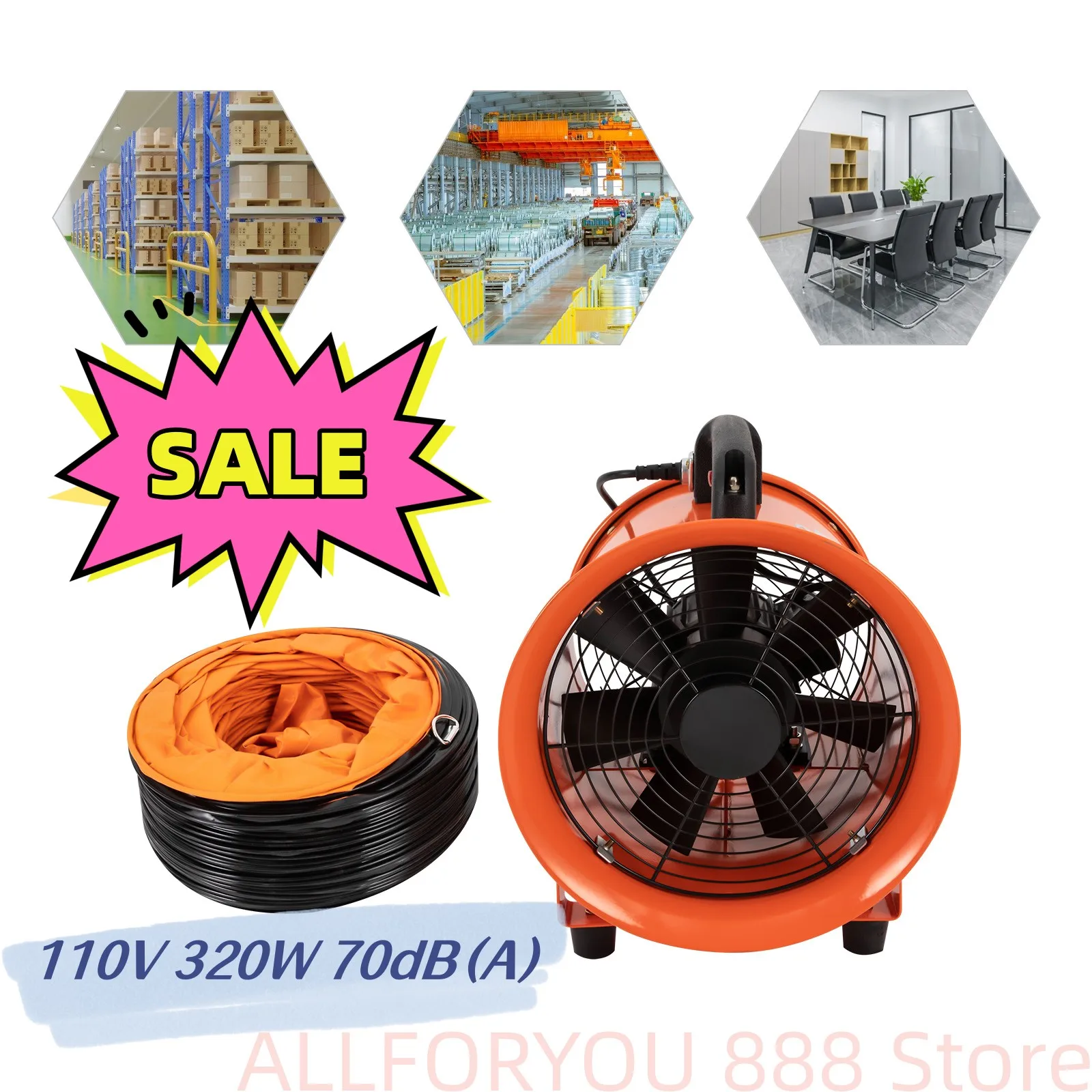 320W 10-inch Utility Blower Fan Portable Ventilator High Velocity Tool With 5M /10M Duct Hose 800082006200 320w