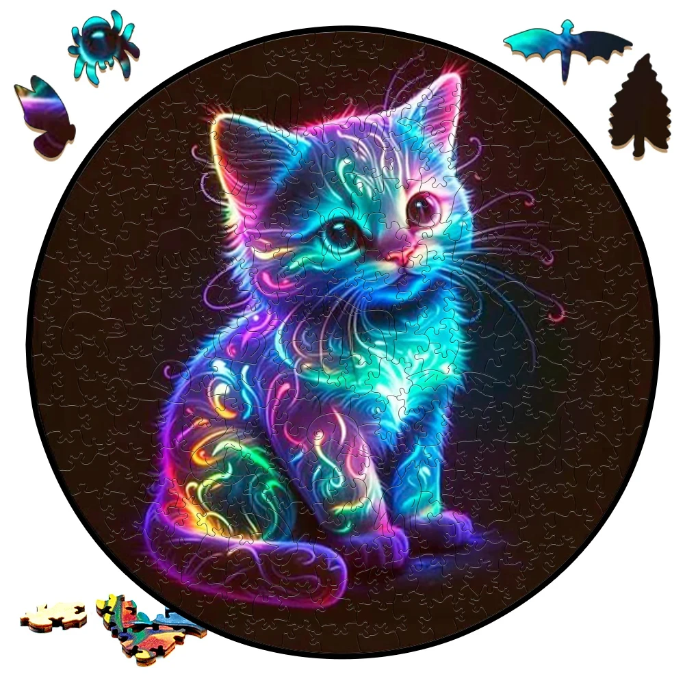 Cat A3 A4 A5 Wooden Puzzle for Adults Children Toys Wood DIY Crafts Round Shaped Holiday Gift Building Blocks Home Decorate Wooden Toys