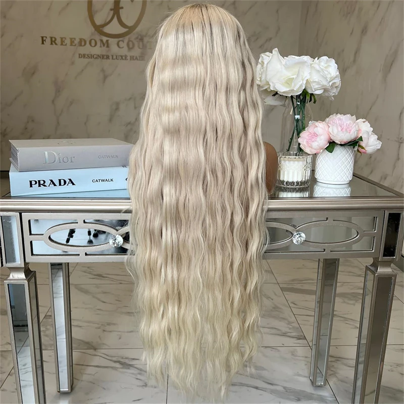 Super Long 32inchs Lace Frontal Wigs High Quality Futura Synthetic Women Wig Glueless Easy to Wear and go Blonde Brown Roots