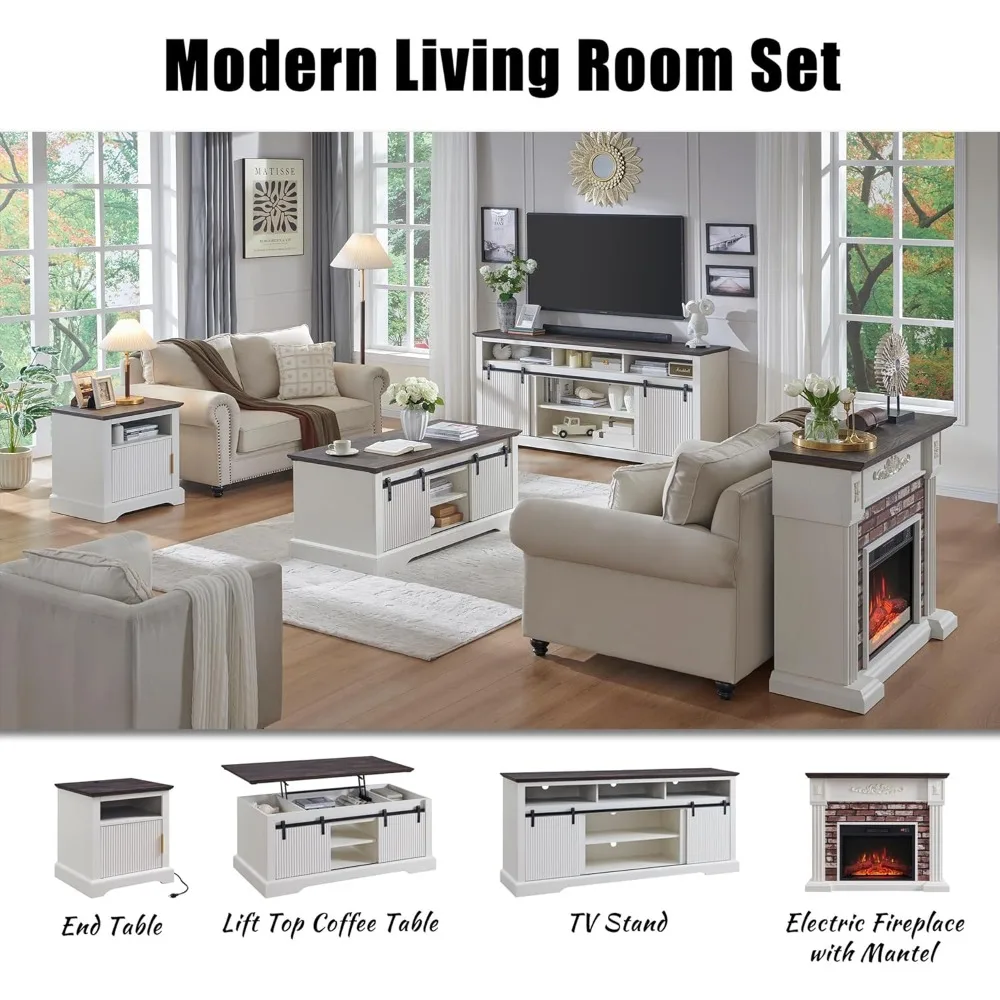 43" Electric Fireplace with Mantel, Electric Fireplace Heater, TV Stand w/Freestanding Electric Fireplace,Stacked Stone Surround 6