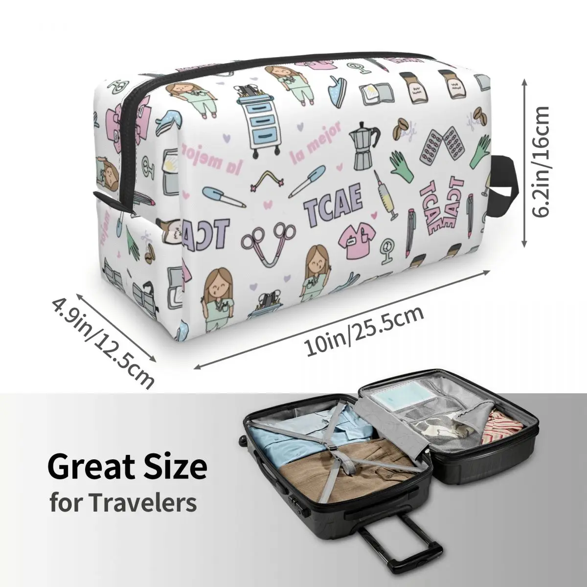 Doctor Nurse Large Cosmetic Bags Enfermera En Apuros Makeup Bag Accessories for Woman Makeup Pouch for Purse Water Resistant 2