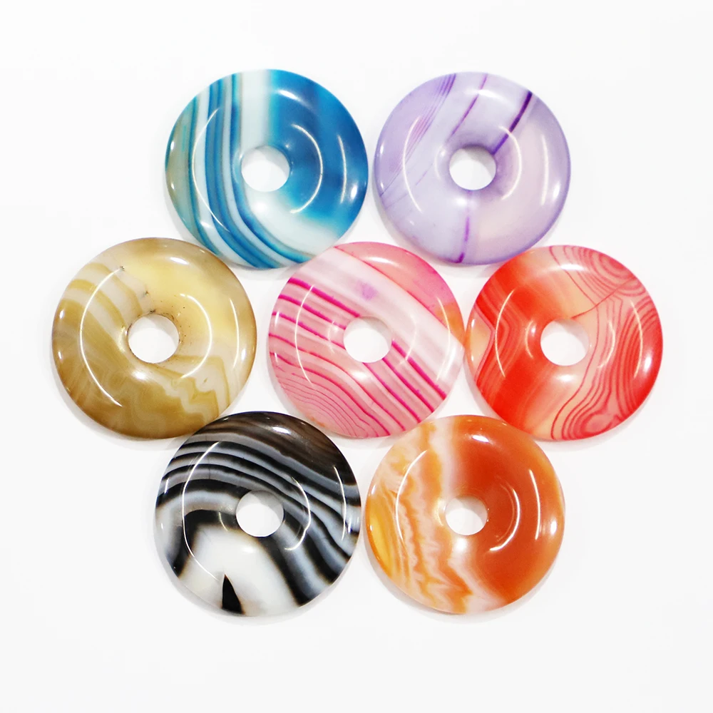 

Selling Round Donut Onyx Stone Pendants Crystal Carnelian Agates Fashion Charms Necklace DIY Jewelry Accessories Wholesale 10Pcs