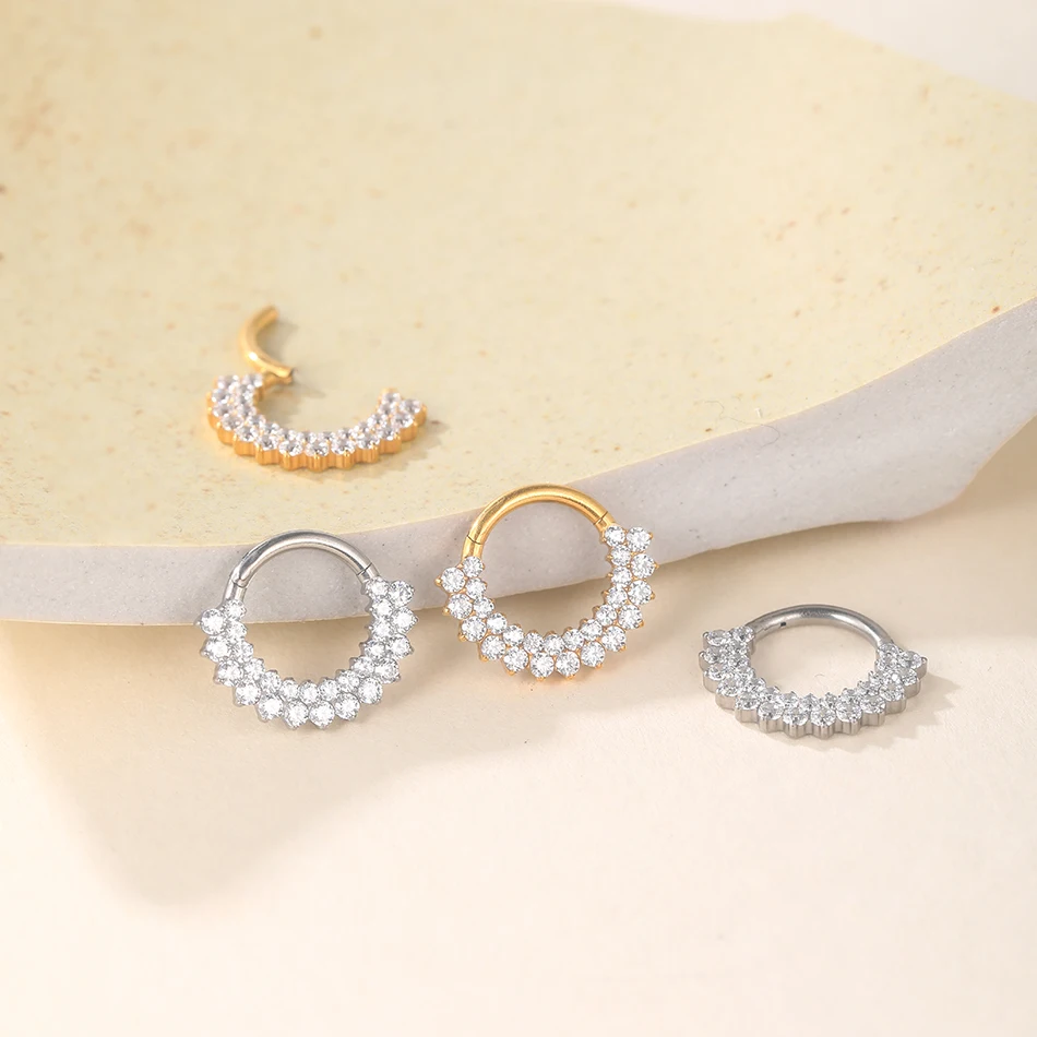 Titanium 16G CZ Hinged Clicker Segment Hoop Ring 8mm CZ Daith Earring Cartilage Conch Tragus Septum Nose Piercing Jewelry 1/5PCS hoop earrings,piercing jewelry,body piercing jewelry,body jewelry,ear piercing jewelry,body piercing earrings