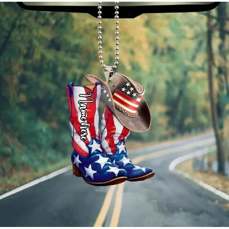 1pc Acrylic Cowboy Boots Hat 2D Flat Hanging Car Interior Accessories Horse Lover Hat Boots Wild West Car Keychain Decoration