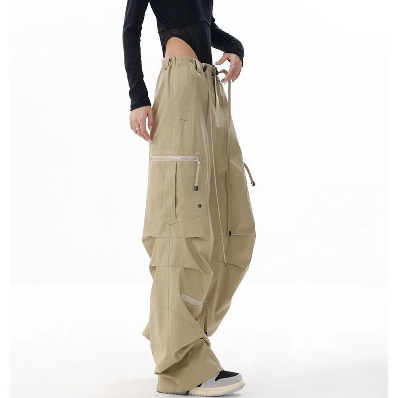 Deeptown Vintage Parachute Baggy Cargo Pants Women Korean Fashion Wide Streetwear Harajuku Style Casual Loose Trousers Kpop