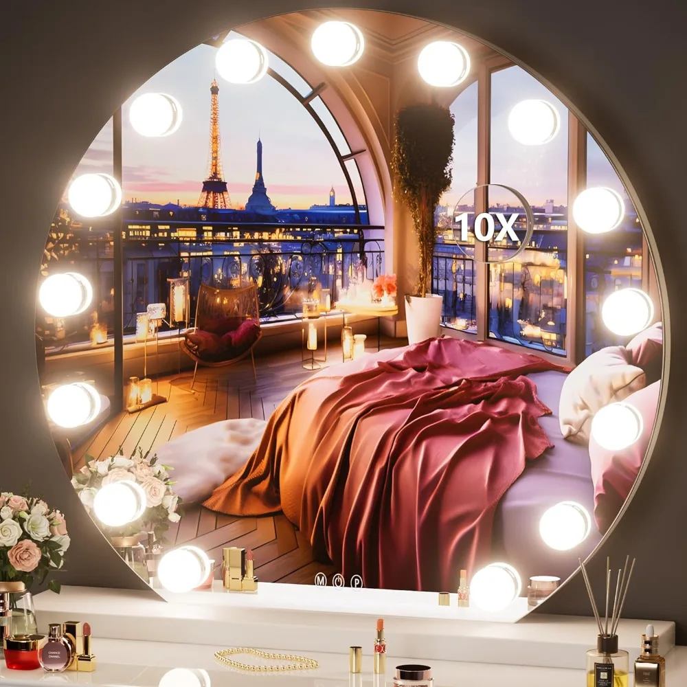 

Vanity Mirror with Lights, 32" x 28" Makeup Mirror, Mirror with Lights, 10X Magnification and Smart Touch Dimmable 3 Modes,White