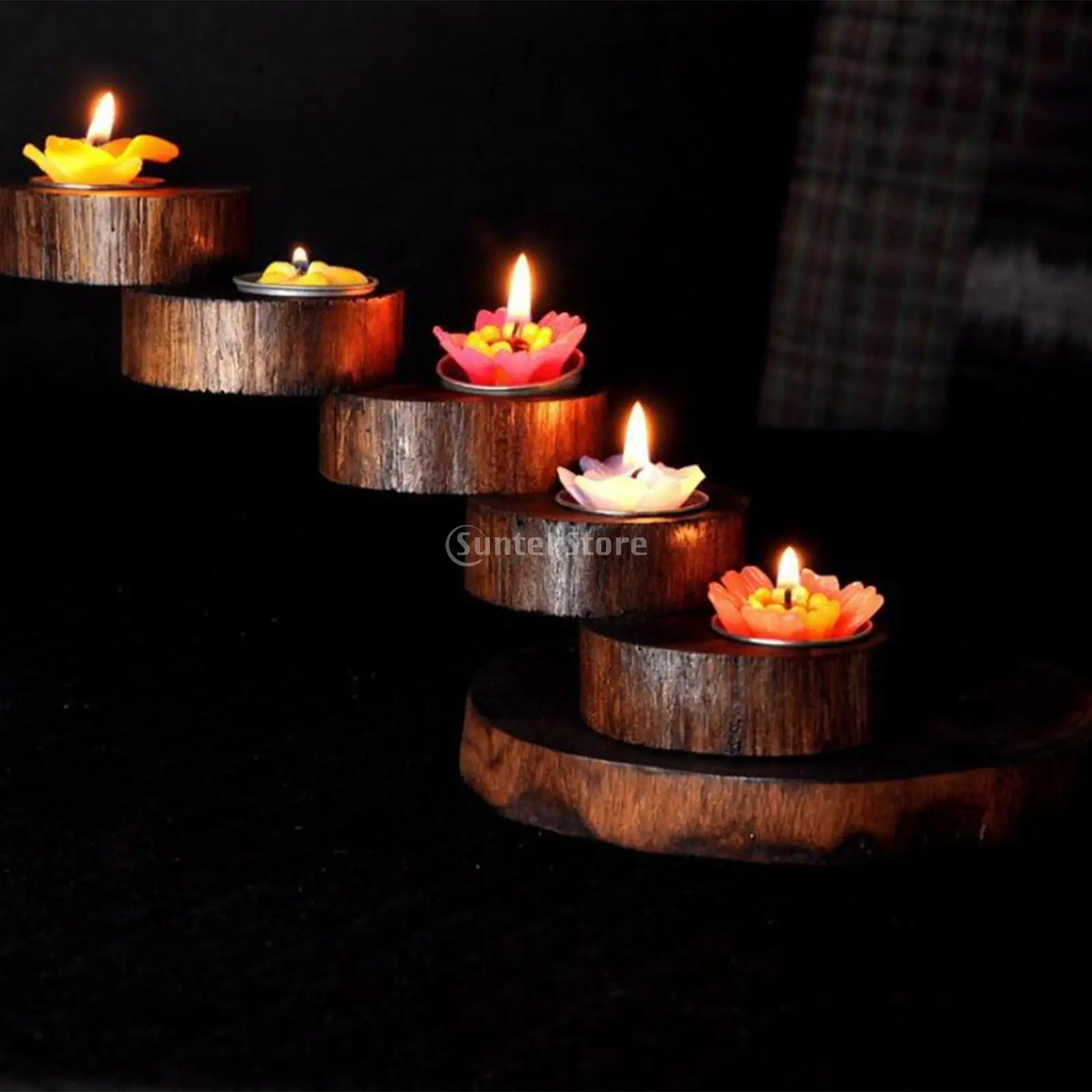 Japanese Wood Sushi Serving Tray Sushi Plate Dish Multi Tier Wooden Candle Holder for Restaurant Wedding Table Party Ornaments