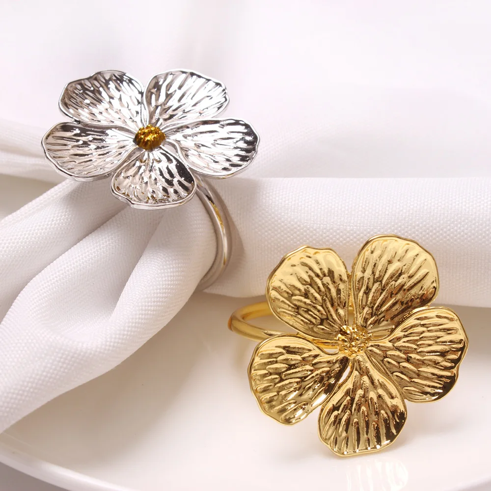 Plum Napkin Rings For Wedding Table Decoration 5 Petals Lucky Flower Napkin Rings Holder Party Supplies 2/4/6/8pcs