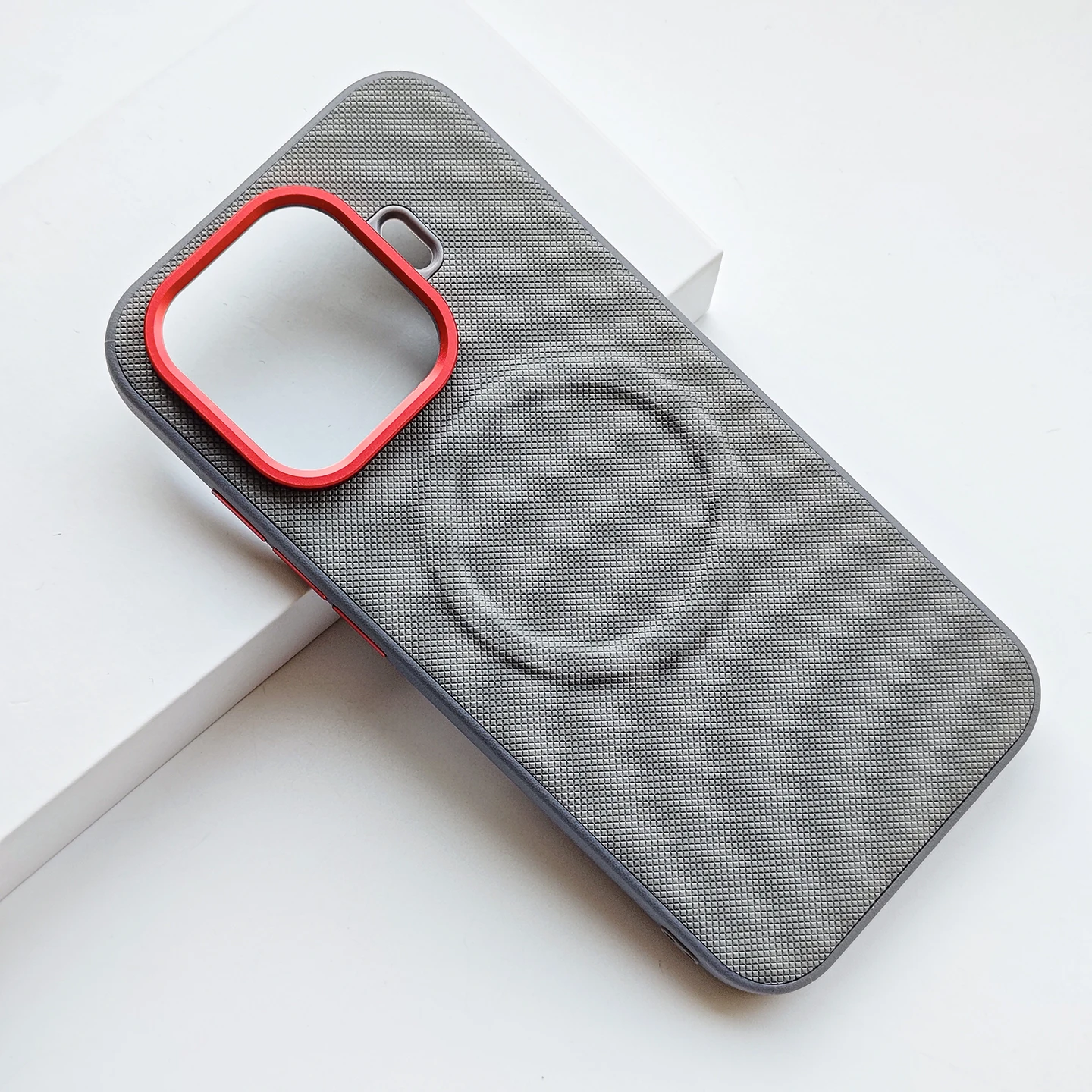 Magnetic Red Leather Shockproof Protective Case with Lens Protection