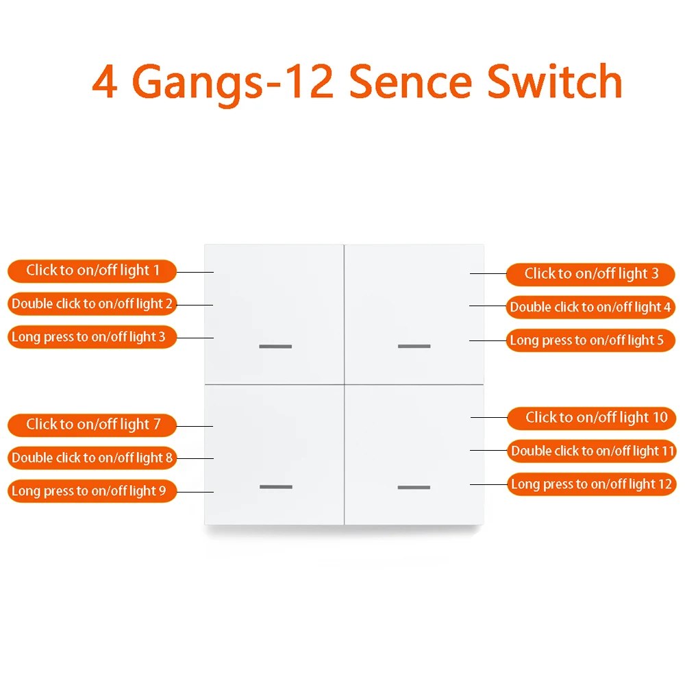 Smart ZigBee Switch 4 Gang Scenario 12 Scene Switch Push Button Controller Suppo