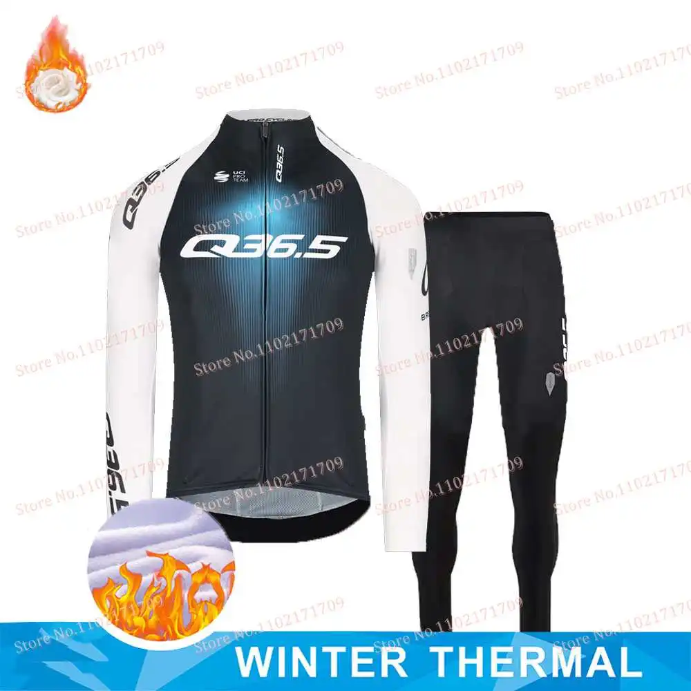 Winter Fleece Q36.5 Pro Team Cycling Jersey Set Long Sleeve Cycling Clothing Thermal Bike Jacket Suit Bicycle Bib Tights