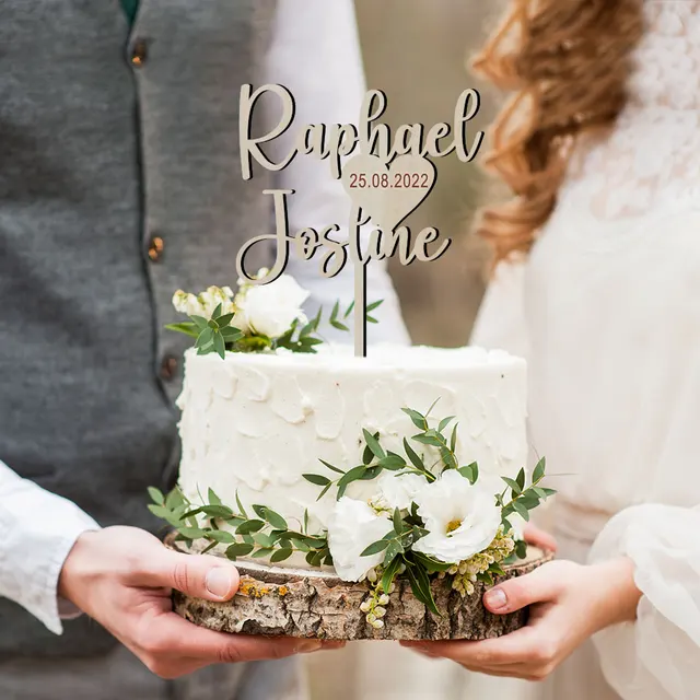 Just Married Pastel de Boda Topper Nombre personalizado decoración para  tarta para Opción de color disponibles 5-7 pulgadas de ancho