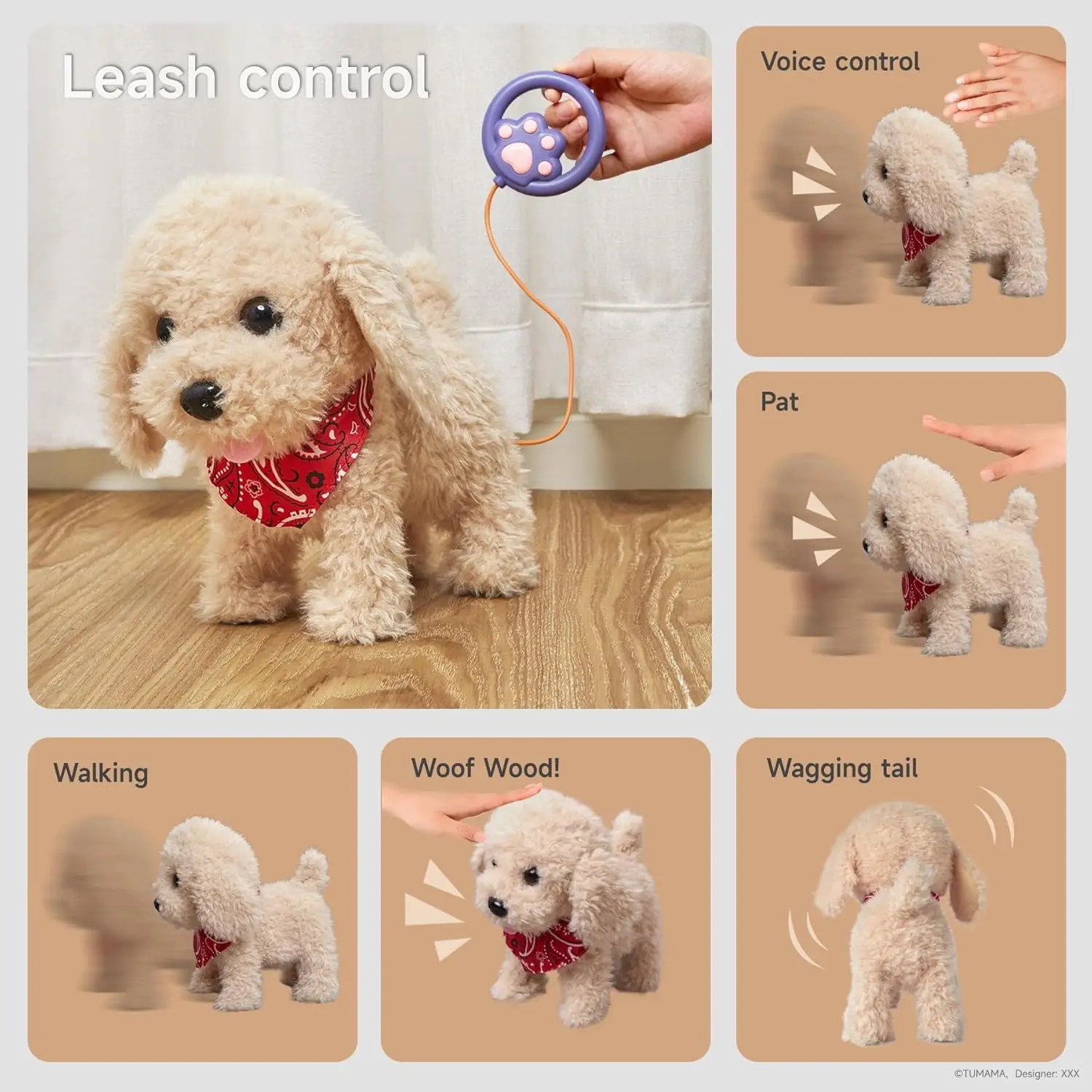 Electronic Plush Puppy Dog Toy  Fun Interactive Toys Walks Barks Shake Tail Dress Up Realistic Stuffed Animal Dog Gift for Girls 3