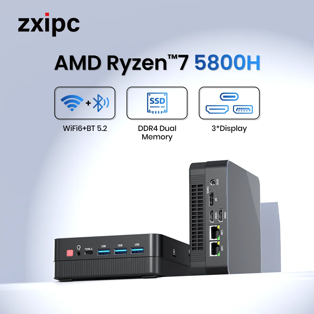 thumbnail image 1 of Mini PC de bolsillo para juegos ZXIPC AMD Ryzen7 5800H 4800H 4500U, LAN dual, WIFI6, Bluetooth 5,2, Ryzen5 5500U 5825U, NUC, oficina, DDR4, NVMe, 1 of 4