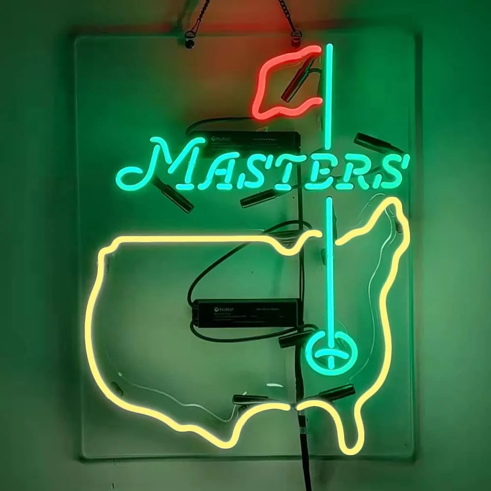 

Masters Red Flag Neon Light Sign Custom Handmade Real Glass Tube Golf Game Bar Store Advertise Room Decor Display Lamp 15"X19"