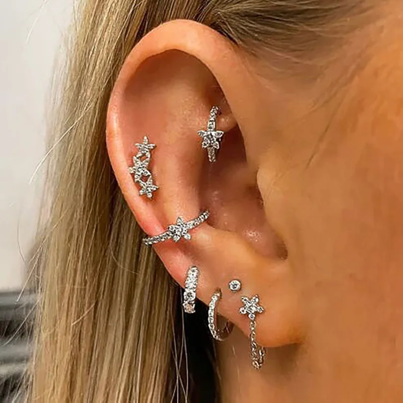 Rook Piercing Star Hoop Earring Conch Helix Tragus Lobe Ear Cartilage Piercing Jewelry Zircon INS 1PC Ear Ring for Women Gift 2