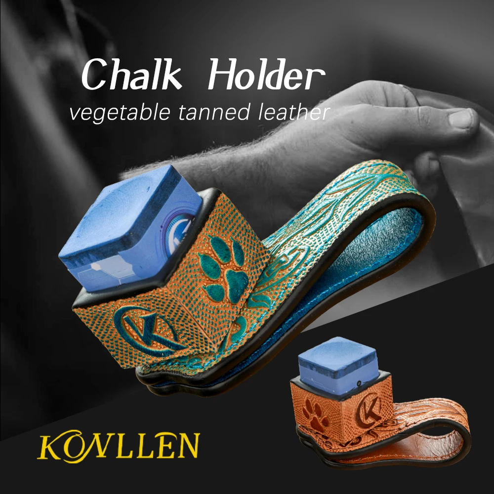 KONLLEN Chalk Holder Billiards Leather Engraved Pool Cue Snooker Magnetic Vegetable Tanned Leather  Silent Billiard Accessories konllen cue chalk holder vegetable tanned leather handmade pool snooker cue chalk bag 5colors small and durable non magnetic kit