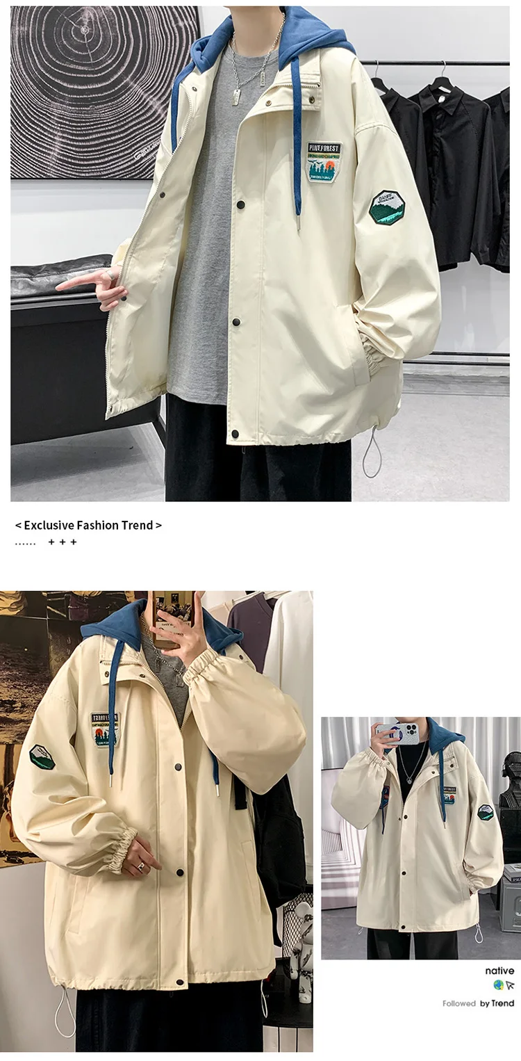jackets Hip Hop Fake Two-piece Jackets Men Loose Hooded Coat 2022 Spring&Autumn Korean Male College Style All-match Trend Windbreaker winter jackets for men