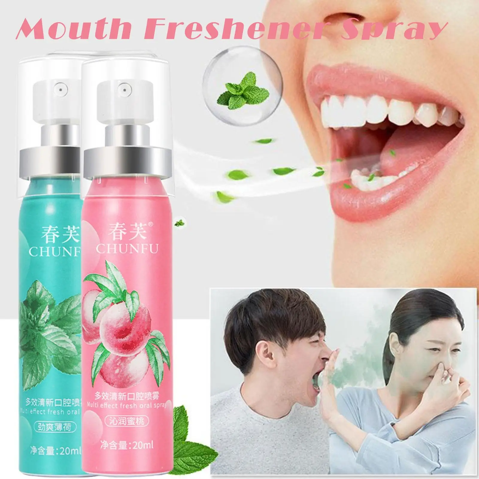 20ml Fruity Breath Refreshing Spray Long Lasting Mint Breath Portable Spray Alcohol-free Bad Peach Care Cleaning