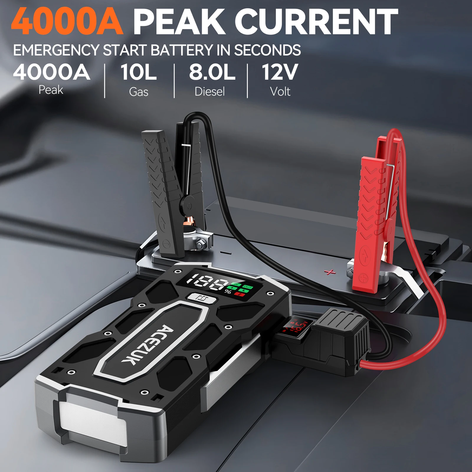 12V Portable Car Jump Starter,4000A 21800mAh