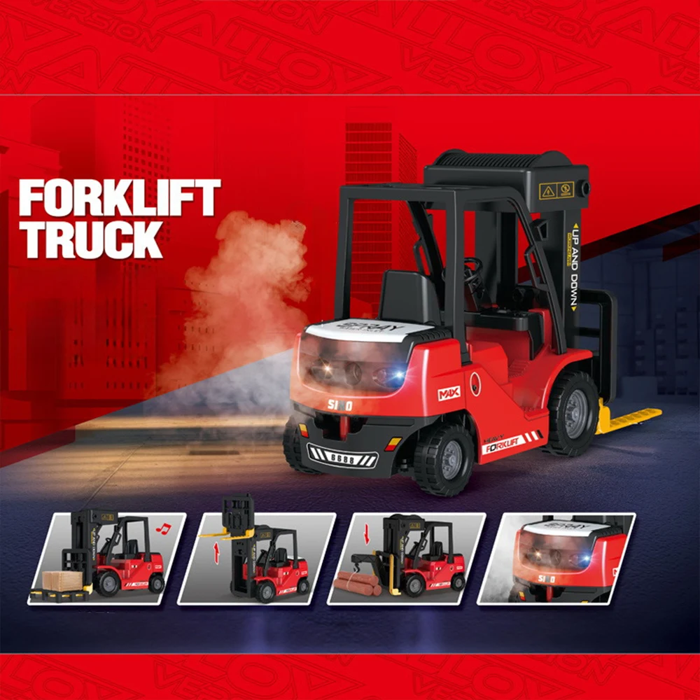 1/24 Car Model Alloy Light Music Spray Remote Control Forklift 11 Channel Engineering Car Remote Control Crane Boys Kids Toys 5
