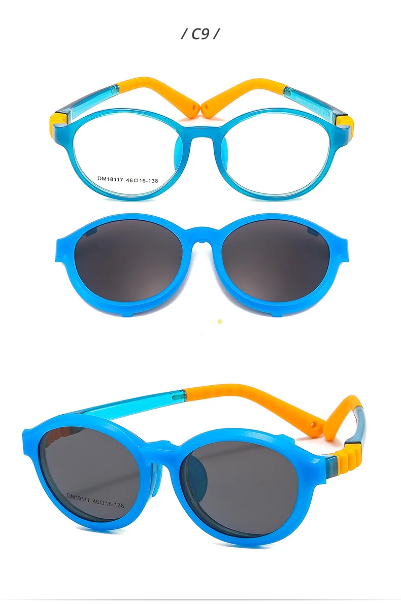 Ralferty Flexible Kinder-Sonnenbrille zum Anklipsen, abnehmbare Brillengestelle, für Mädchen und Jungen, runde Outdoor-Brillen, verschreibungspflichtiger optischer Rahmen – Detail 13