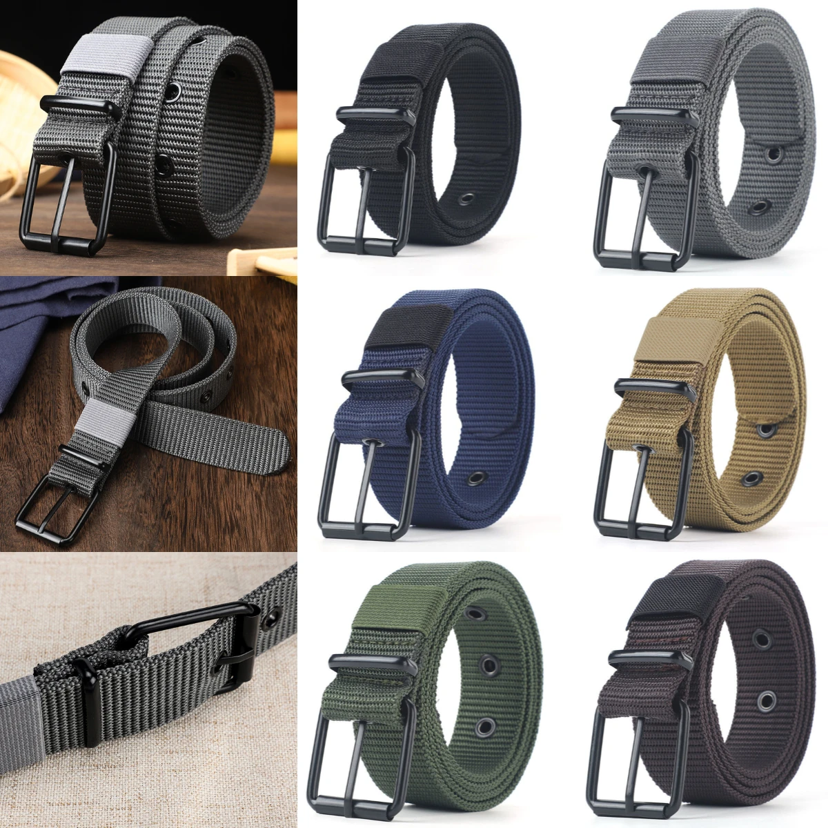 Multi-hole Canvas Belts Braided Belt Pin Buckle Belt Casual Jeans Waistband
