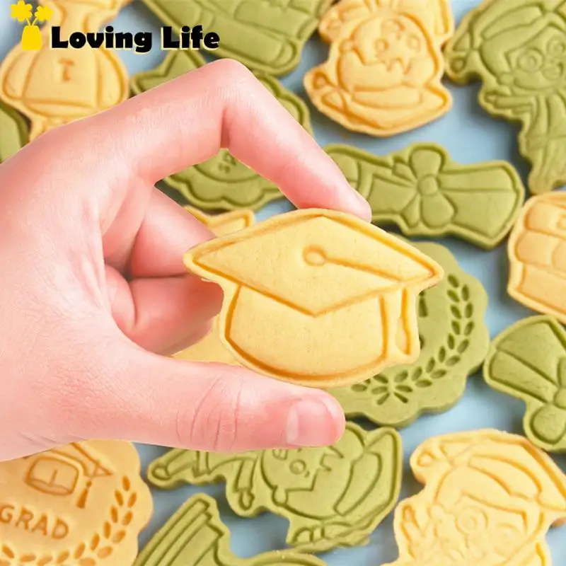 8Pcs/set Congrats Graduation Cookie Cutter Biscuit Mold 3D Press Plastic Cookie Mold Fondant Baking Supplies Decoration cookie cutter baking mold cookie mould fondant cutter