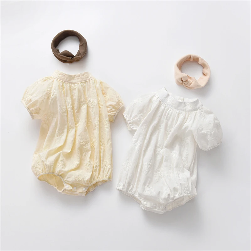 

2022 Infant Baby Girl Romper Summer New Solid Embroidery Short Sleeve Jumpsuit for Newborns Cotton Kids Clothes Girls Outfits