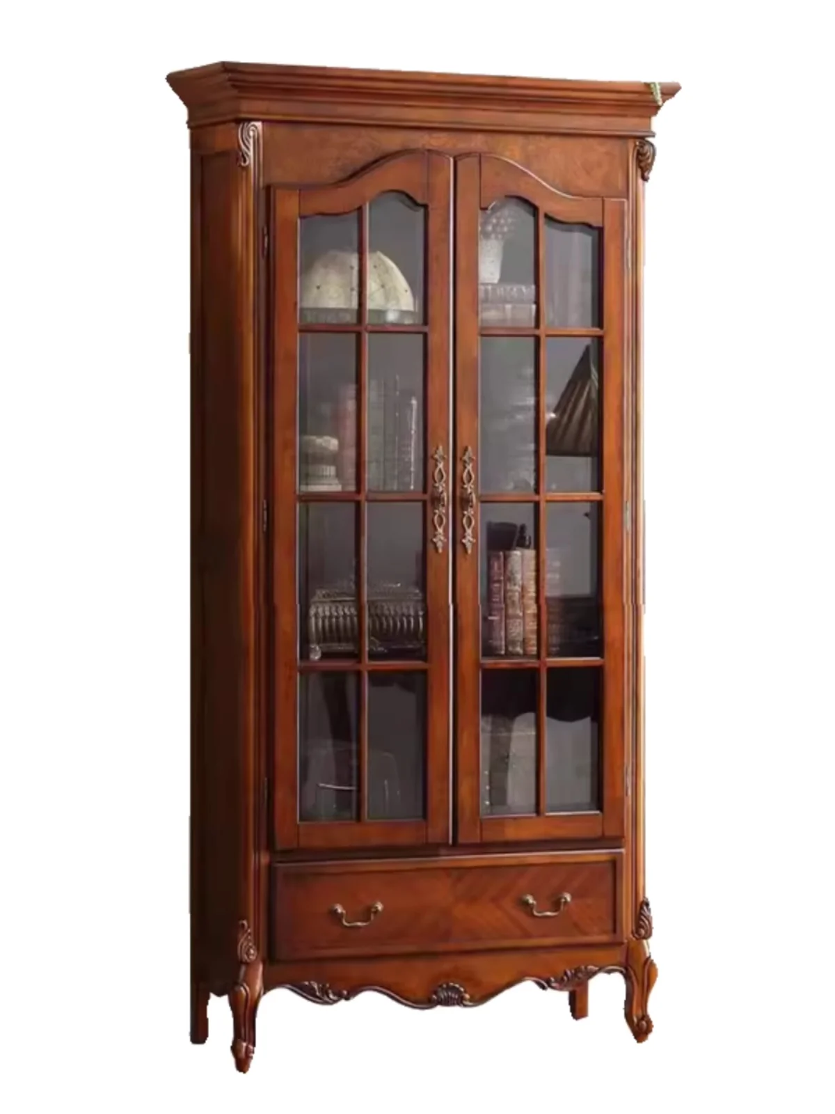 

American Country Solid Wood Bookcase Modern Living Room Two-Door Household Glass Display File Cabinet