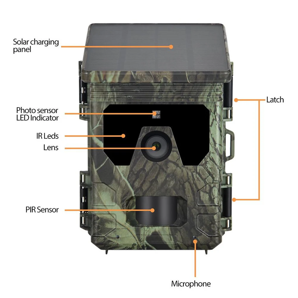 Solar Trail Camera 24MP 1080P Solar Power Hunting Camera Infrared Night Vision Wildlife Observation Video Photo Recorder